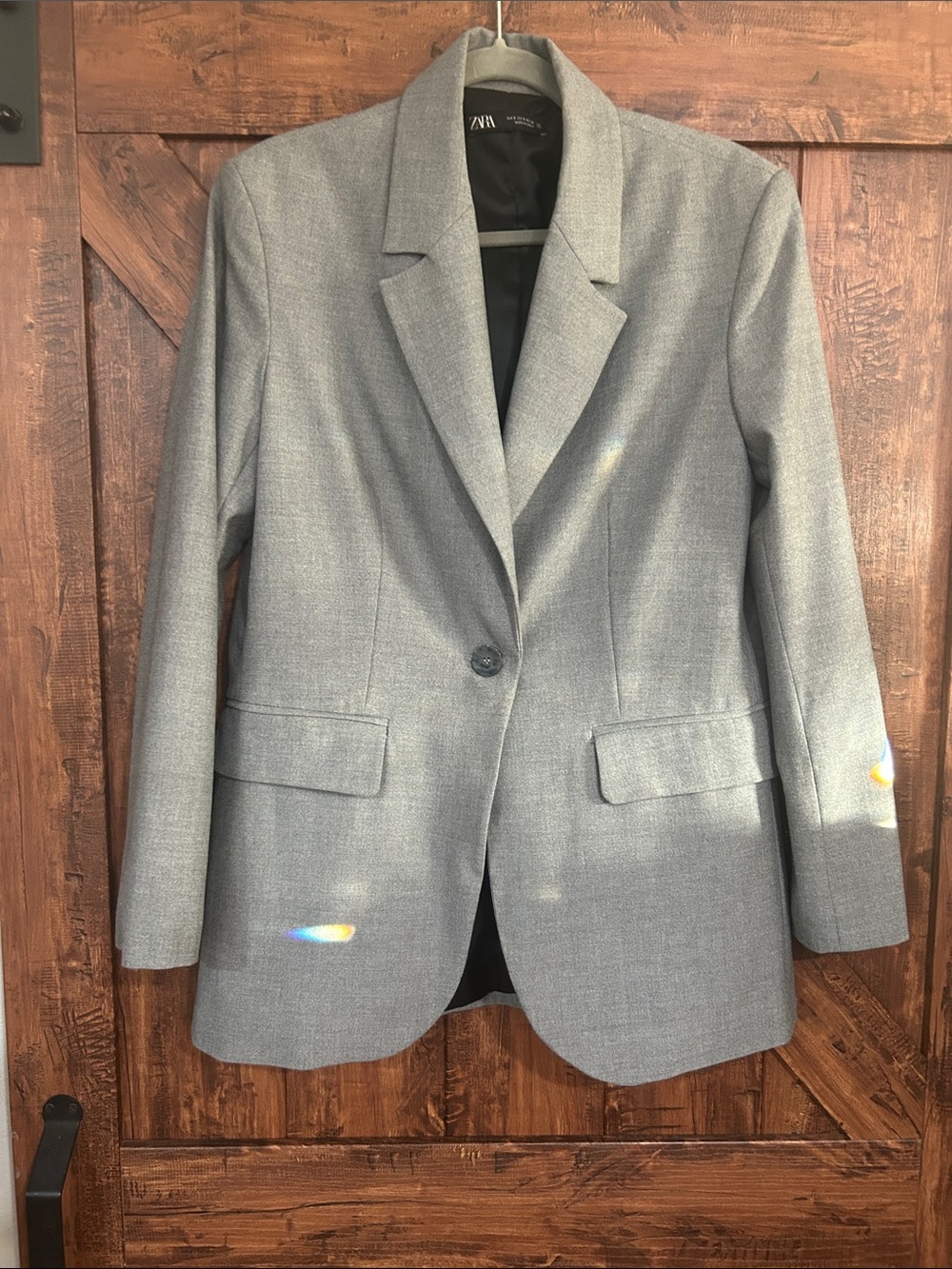 Zara Light Gray Single-Button Tailored Blazer